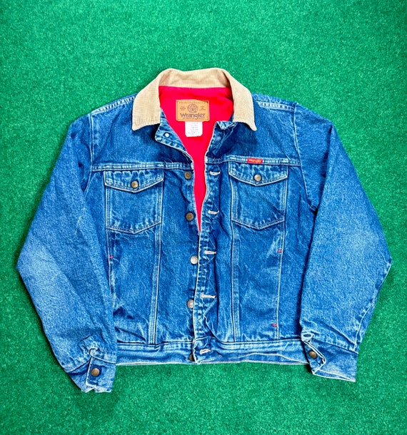 Vintage Wrangler Corduroy Collar Mens Small Denim… - image 1