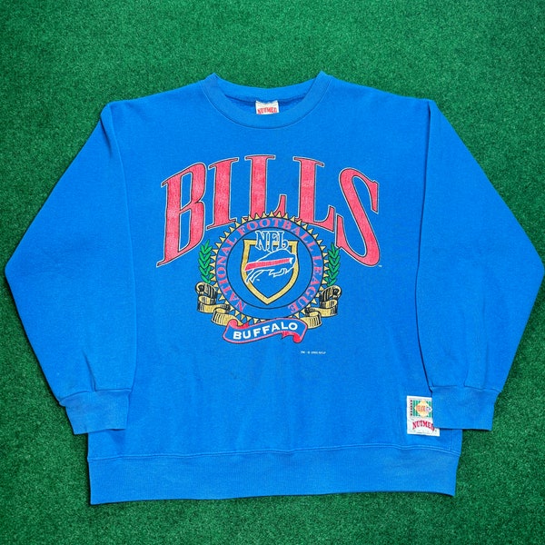 Vintage 90s Buffalo Bills Sweatshirt Size Large Nutmeg Mills NFL Football Blue