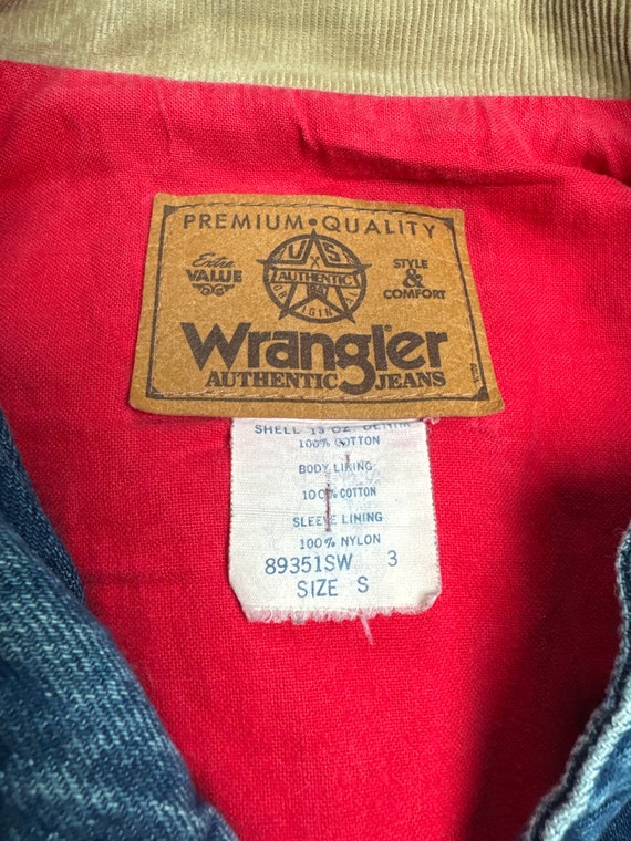 Vintage Wrangler Corduroy Collar Mens Small Denim… - image 2