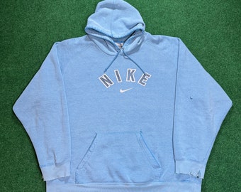 Sweat à capuche Nike Baby Blue Faded Distressed pour Homme XXL gris étiquette vintage Y2K