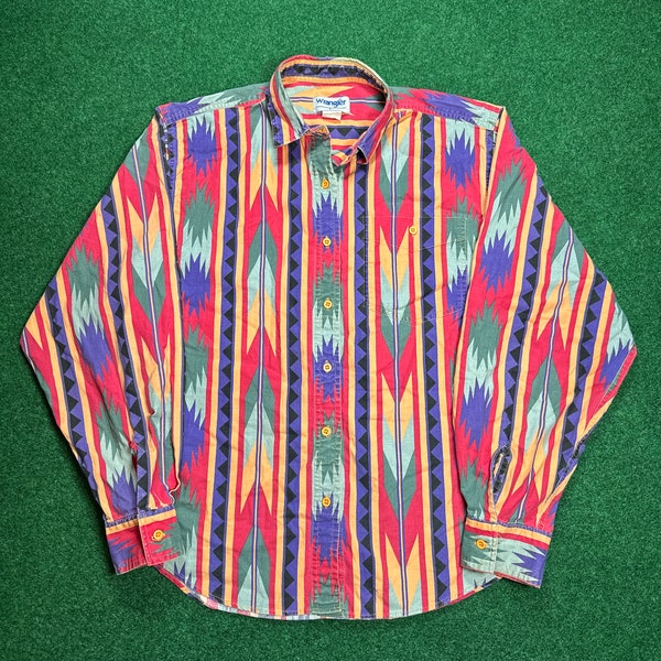 VTG 90s Wrangler  Southwest Western Navajo Aztec  Women’s Large Button Up Shirt