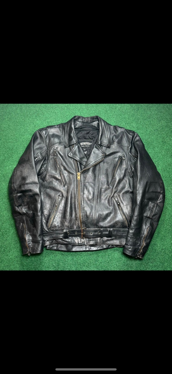 Vintage 70s UNIK Leather Talon Zipper Biker Black 