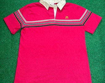 McDonald’s Employee Work Polo Shirt Striped Fast Food Large VINTAGE 80s RARE