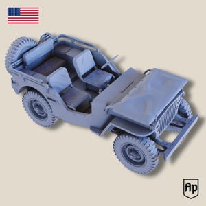 Willys Jeep US Army American military scale WW2 28 mm 20 mm 15 mm Bolt Action Tabletop Wargaming Historical Warlord Vehicle 3D Printed Resin
