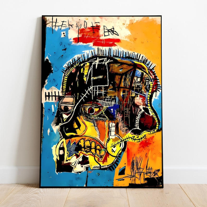 Pu&ograve; includere: Dipinto astratto di un viso con colori nero, giallo, rosso, blu e arancione. Il viso &egrave; parzialmente oscurato da linee e scarabocchi neri. Il dipinto &egrave; incorniciato in nero.