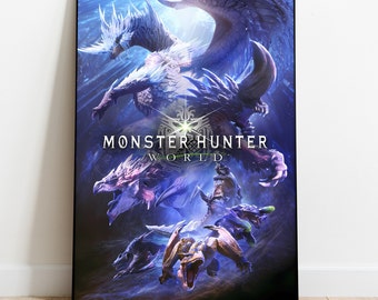 モンスターハンターワールドポスター：象徴的なモンスターとハンターの