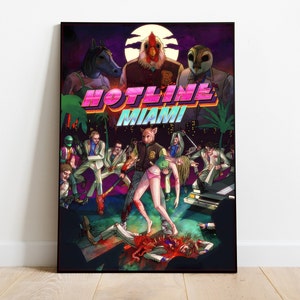 Hotline Miami Poster, Wall Art & Home Decor, Retro-Styled Action Video Game Poster Gift