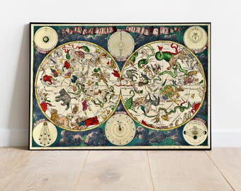 1900年代のヴィンテージ星座地図 | アンティーク天文学ポスター | 天体