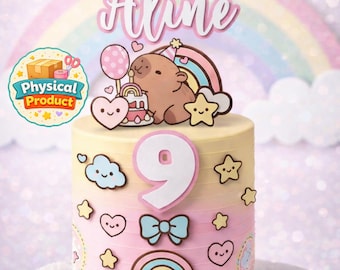 Personalized Capybara Cake Topper, Kawaii Pastel Party Decor