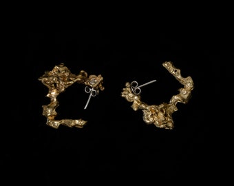 Gold Plated Sterling Silver Square Hoop Earrings – Abstract Flower Design Handmade Jewelry-Chloris