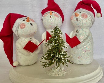Snow People Carolers Handmade Clay Christmas Decor OOAK