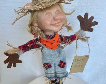 Halloween Kids Trick or Treat Art Doll OOAK Scarecrow  Doll Handmade Doll