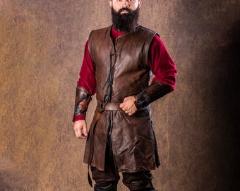 Handgemaakt middeleeuws leren vest: LARP-renaissancekostuum
