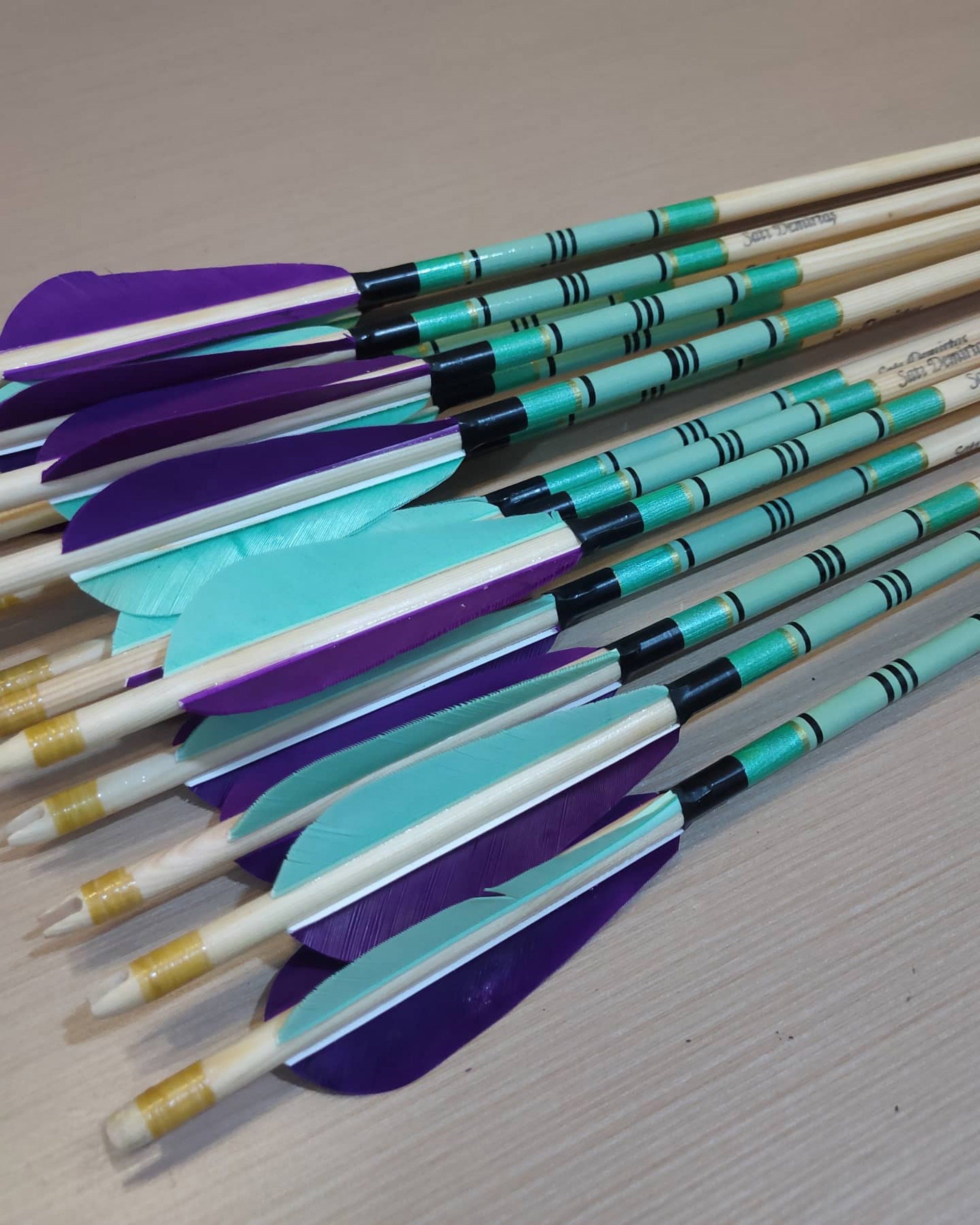 Wooden Archery Arrow Recurve Bow Longbow Hunting Ottoman Water Green Purple Turkey Feather