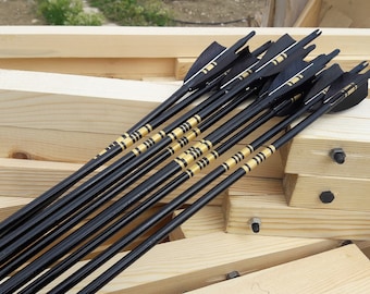 Wooden Archery Arrow Recurve Bow Mounted Archery Longbow Hunting Ottoman Full Black Turkey Feather