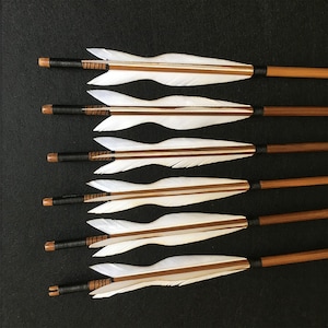 Wooden Archery Arrow: White Turkey Feathers, Elven Cosplay