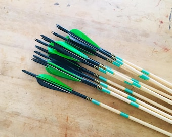Wooden Archery Arrow Recurve Bow With Longbow Hunting Ottoman Green Turkey Feather