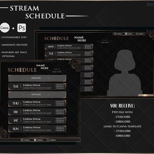 Schwarz und Gold Eleganter StreamSchedule | vtuber Stundenplan | Stream Spielplan | 16 9 | 4 3 | Bild 11 | ShizukoDesign