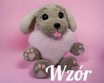 Patron au crochet - Chien Cupidon en coeur - Saint Valentin - Patron chien Amigurumi