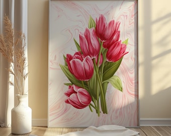 Rote Tulpe Floral Art Print: Mid Century Modern Botanical (Digitaler Download)