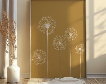 Mustard Dandelion Print: Minimalist Boho Wall Art (Digital Download)