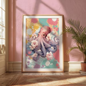 Whimsical Octopus Poster, Abstract Octopus Print, Bloom Octopus Watercolor, Octopus Illustration, Octopus Printable Decor, Octopus Download
