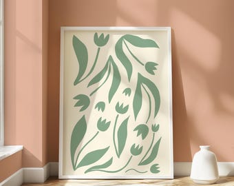 Sage Green Tulip Art Print: Abstract Floral, Danish Pastel Decor (Digital Download)
