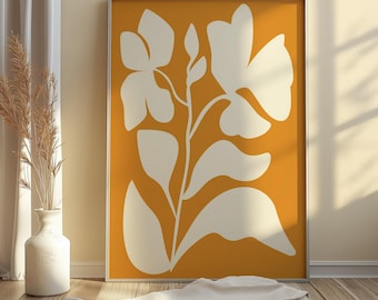 Boho Mustard Yellow Floral Print: Abstract Botanical Art (Digital Download)
