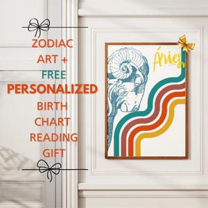 Pôster de Áries + Leitura de Mapa Astral Grátis - Presente Astrológico Único de Áries | Arte de Parede Personalizada para Amantes de Áries | Presente de Análise de Mapa Natal