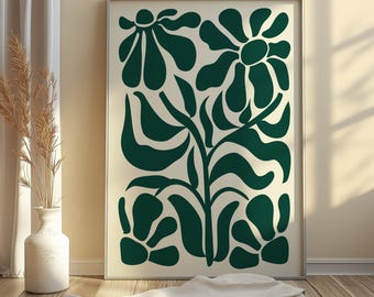 Olivgrüne Blumen Wand Kunst: Moderne Abstrakte Botanische Wandkunst (Digitaler Download)