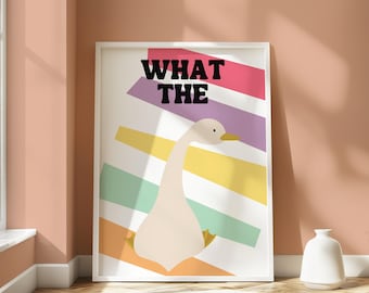 What the Duck Poster - Funny Animal Print | Quirky Wall Art for Preppy Decor | Minimalist and Hilarious Digital Download Art for Every Space