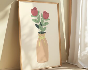 Minimalistische Rosenvase Print: Blumenvase Boho Kunst (Digitaler Download)