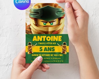 Invitation anniversaire Ninja modifiable sur Canva. Invitations imprimables, modèle numérique d'invitation pour anniversaire