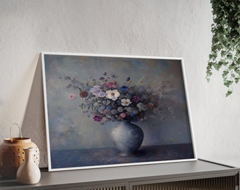 Wooden Frame: Serene Flora in Twilight Hues (Wild Bouquet, Flowers, Floral Life, Elegant Decor, Fine Art, Botanical, Home Style, Spring)