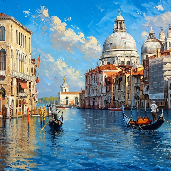 Bella Venezia (Venice painting, Italian charm, gondola art, serene waters, architectural beauty, romantic, Italy art, blue water, travel)