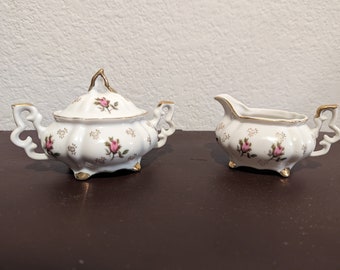 Vintage Floral Sugar Bowl and Creamer