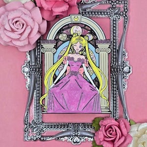 POP Fantasy Moon Princess Ballroom Stained Glass Enamel Pin (LE 40) Magical Girl Pin on Pin with Glitter, Pearlescent, Stained Glass effects