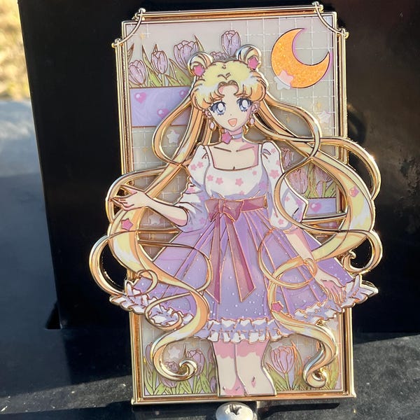 Spring Moon Princess 4" Luxury Enamel Pin on Pin – Floral Magical Girl Fantasy Art, Limited Edition LE:30 Collector Pin