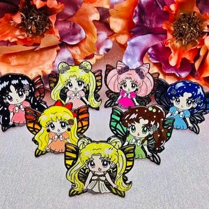 Magical Girl Pretty Moon Scouts Enamel Pin 2 inches! Special Edition Fairy Stained Glass Wings!