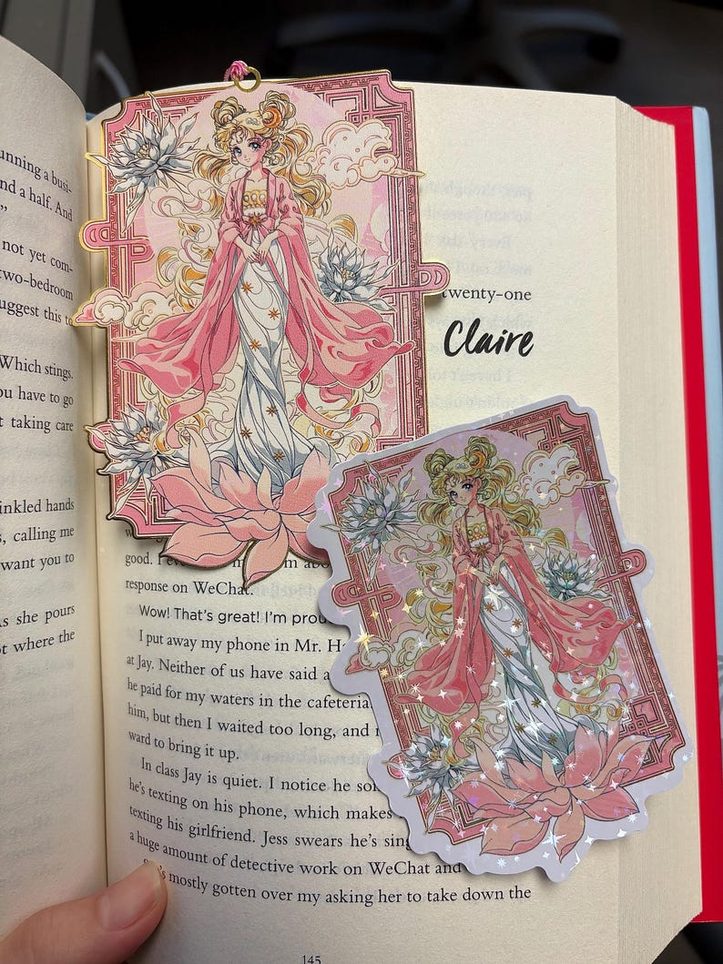 Magical Girl Princess Kimono Metal Bookmarks with Tassels – Fantasy Anime Bookmark, Individual or Set of 5 Moon