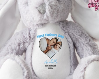 Coniglietto per la prima festa del papà, orsacchiotto con foto, regalo fotografico sentimentale, regalo per la nascita di un bambino, regalo per l'annuncio del bambino, regalo per il nuovo papà, orso commemorativo