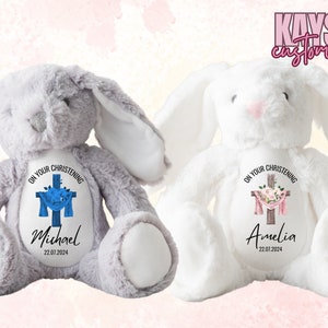 Regalo de conejito para bautizo, regalos de bautizo personalizados, recuerdo de bautizo, regalos de bautismo, recuerdo conmemorativo de bebé, en su bautizo