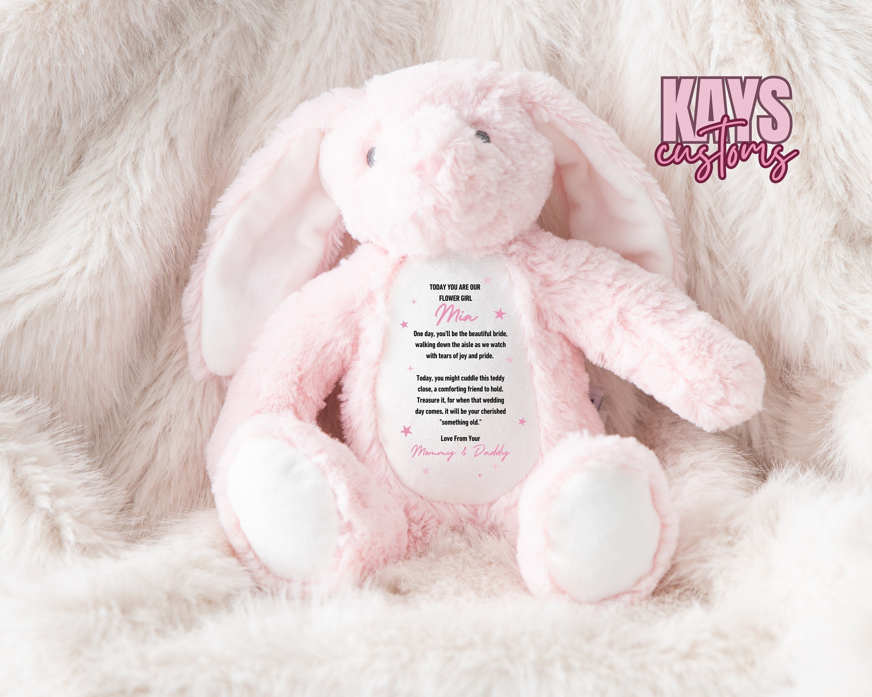 Blumenmädchen Page Junge personalisiertes Häschen Teddy Geschenk, Danke-Nachricht, Plüsch Teddy Stofftier Page Boy, Brautjungfer Teddy - Blumenmädchen Teddy