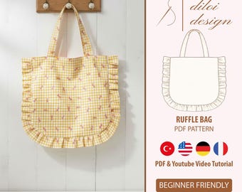 Ruffle Tote Bag Sewing Pattern PDF, Beginner Friendly Tutorial (Digital Download)