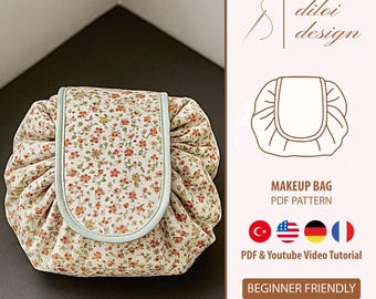 Easy Drawstring Makeup Bag Sewing Pattern PDF | No Zipper | Beginner Friendly Pouch