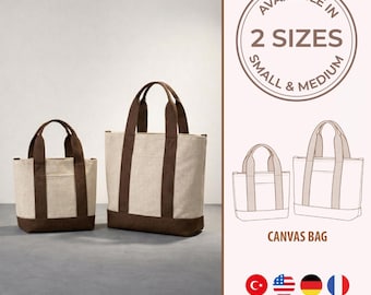Canvas Tote Sewing Pattern PDF, 2 Sizes Included (Small & Medium), Printable DIY Pattern, 4 Languagesu