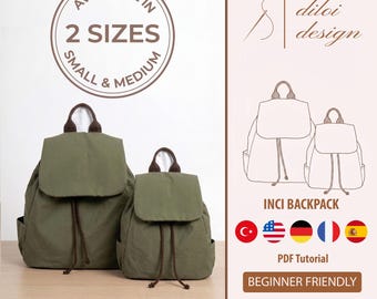 Beginner Friendly Drawstring Backpack Sewing Pattern (PDF) | 2 Sizes, 5 Languages