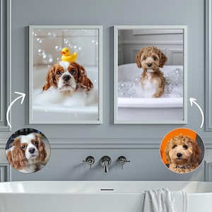 Custom Pet Bath Portrait, Dog Bathroom Art, Dog in Bath Wall Art,  Funny Bathroom Poster, Custom Bathroom Art