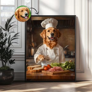 Custom Chef Pet Portrait, Custom Pet Cooking, Dog Cafe, Kitchen Dog Wall Art, Funny Pet Portrait, Chef Pet Portrait, Pet in Kitchen
