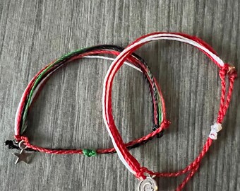 Turkish flag and/or Syrian Flag support - earthquake relief Bracelets/Anklets  with coordinating charm (crescent or star) "pura Vida" style